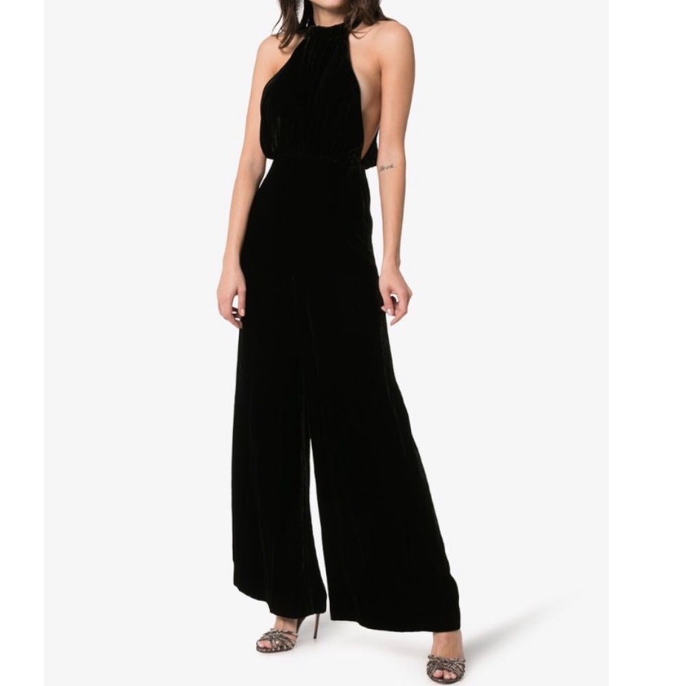 ROTATE Birger Christensen | EUC Velvet Halterneck Sleeveless Jumpsuit in black